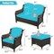 5-Piece Turquoise Rattan Patio Furniture Set with Loveseat, 2 Single Sofas & 2 Ottomans